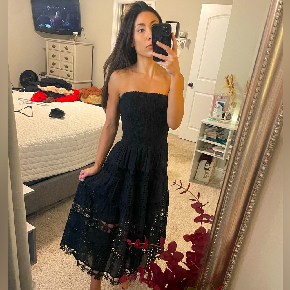 VICI Black strapless midi/maxi with embroidery
